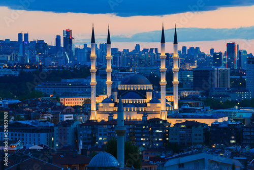 Ankara, the capital of Turkey - a cityscape with major monumental buildings including Kocatepe Mosque at sunset © Orhan Çam