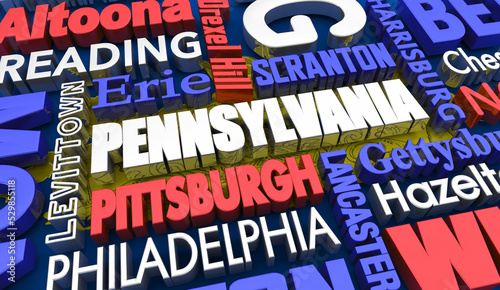 Pennsylvania PA State Cities Travel Destinations 3d Illustration photo