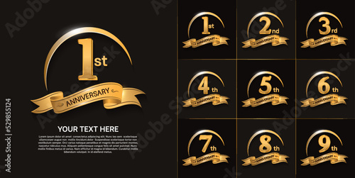 set of anniversary with golden color, swoosh and ribbon can be use for celebration moment
