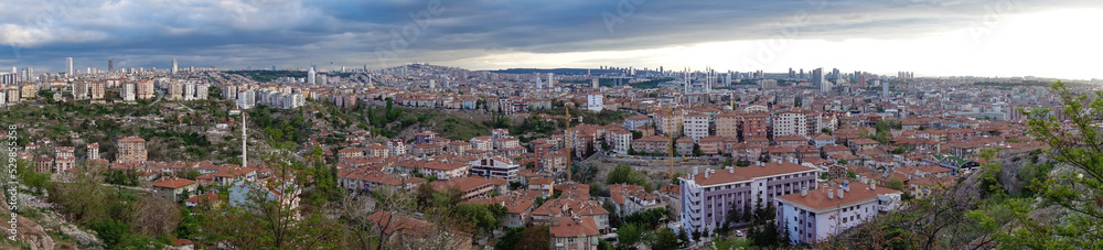 Panoramic view of Ankara, the capital of Turkey - a cityscape with major monumental buildings at sunset
