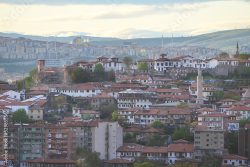 Ankara, the capital of Turkey - a cityscape with major monumental buildings and castle area at sunset