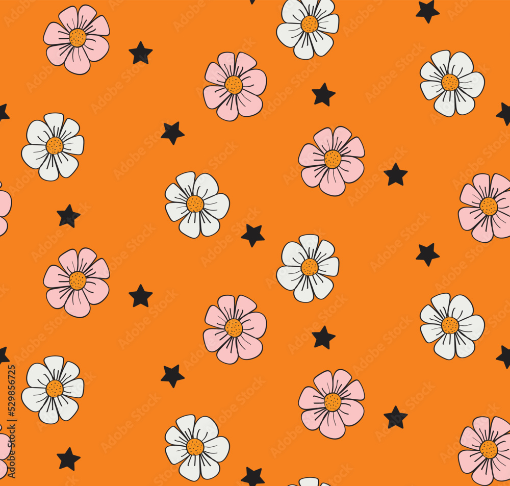 Abstract Daisy Flowers Stars Mix Seamless Pattern Trendy Fashion Colors Perfect for Allover Fabric Print or Wrapping Paper Background Abstract Daisy Flowers Stars Mix Seamless Pattern Trendy Fashion Colors Perfect for Allover Fabric Print or Wrapping Paper Background