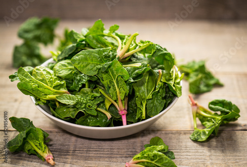 Fresh young spinach in the bowl