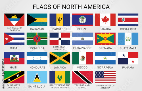 Flags pack of North America. Vector illustration of Central America flags