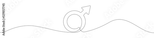 Male gender icon line continuous drawing vector. One line Male gender icon vector background. Male gender. Continuous outline of a Male gender icon.
