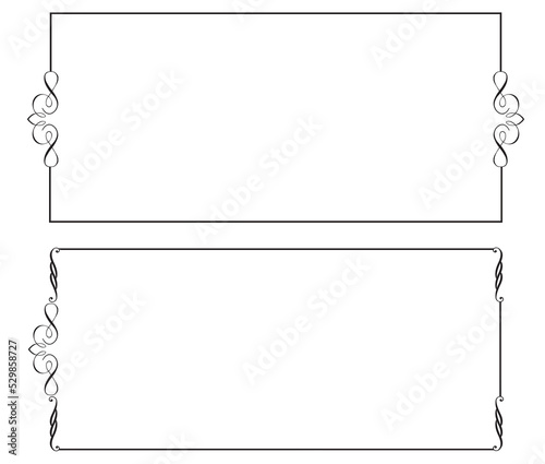 Frame border ornament. Calligraphic text divider, border, separator decor design. Antique vintage victorian elegant decoration element. Filigree frame ornament line. Hand drawn vector illustration