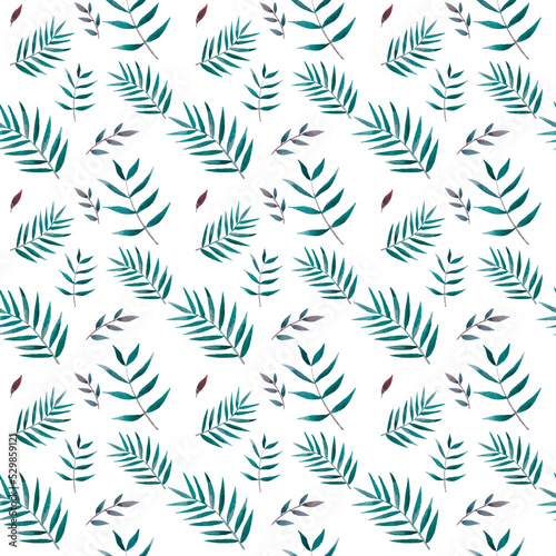 Seamless watercolor floral greenery pattern tropical,naive background, simple, green leaves, branches, wrappers, wallpapers, postcards, greeting cards, wedding invitations, gift, packaging, diy