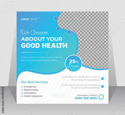 Creative minimalist medical healthcare services social media post design or corporate hospital dental care promotional webinar template