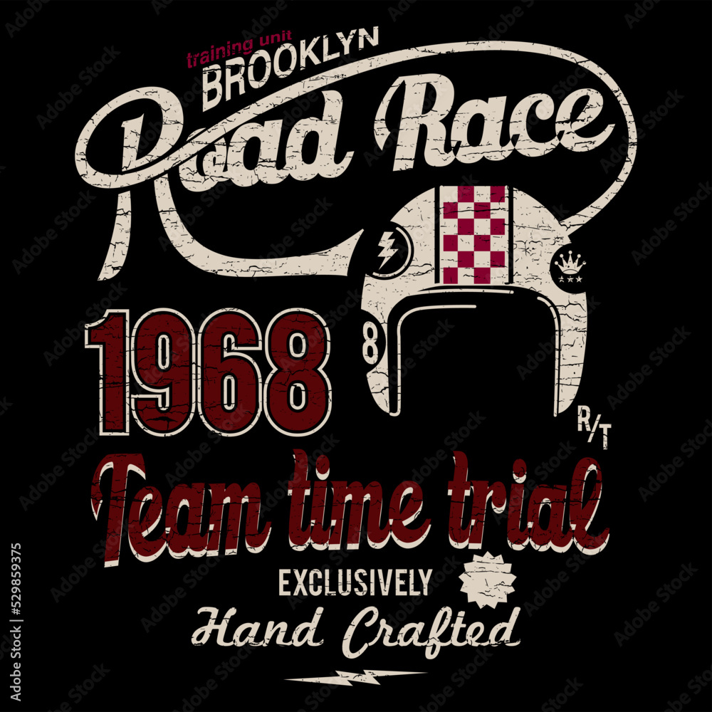 vintage road race car for printing. vector old school poster.