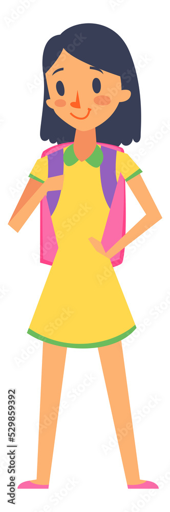 Girl with backpack. Cute character. Happy smiling kid Girl with backpack. Cute character. Happy smiling kid