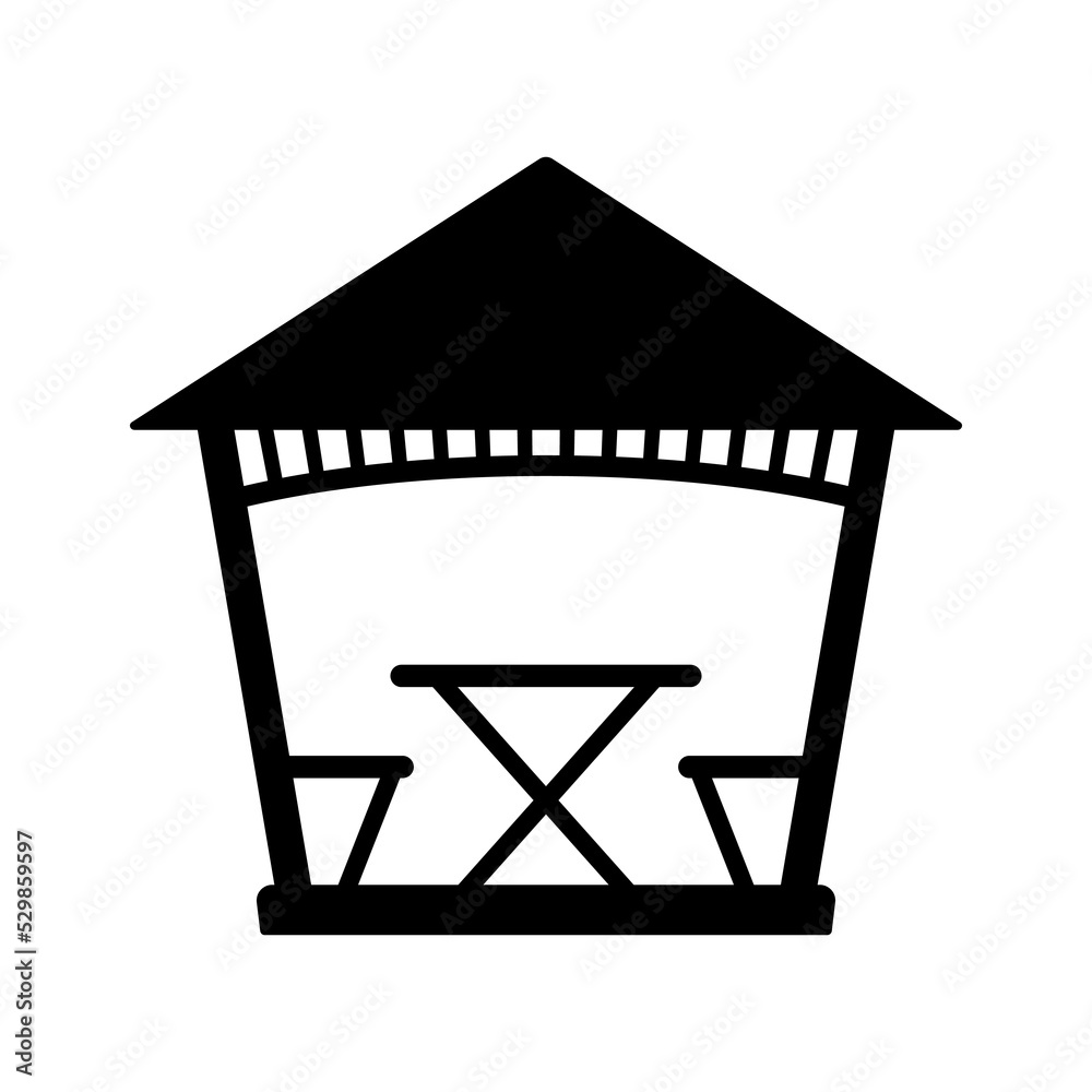 Gazebo icon. Alcove. Black silhouette. Front side view. Vector simple ...