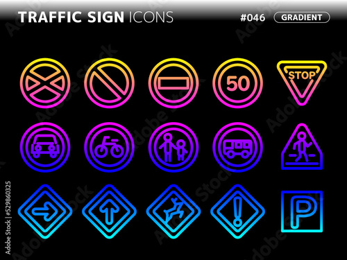 交通標識に関連するグラデーションスタイルのアイコンセット_046