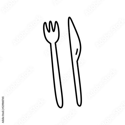 Fork and knife isolated on white background. Cutlery. Vector hand-drawn illustration in doodle style. Perfect for cards; decorations; logo; menu; various designs.