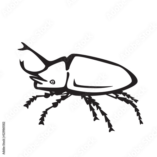 Vector illustration hand drawn cartoon of Rhinoceros beetle character isolated on white background.
