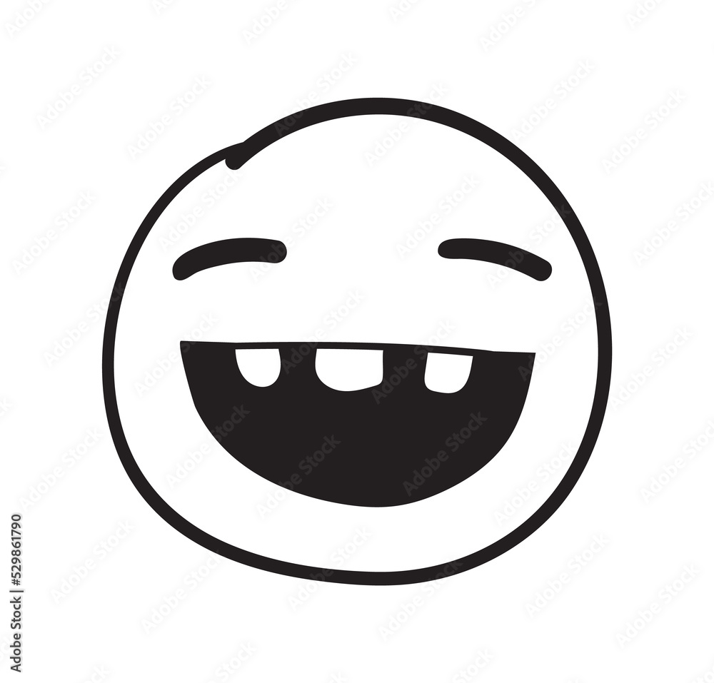 Doodle grinning emoji. Squinting eyes laugh expression, vector illustration Doodle grinning emoji. Squinting eyes laugh expression, vector illustration