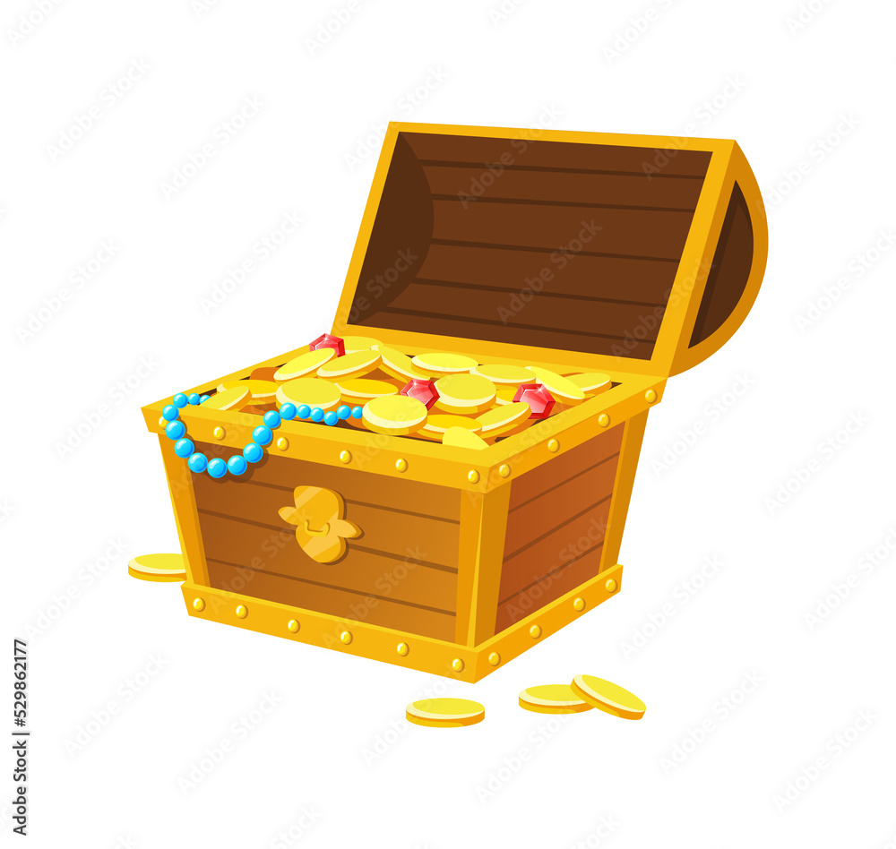 Hope chest. Open treasures case with bullion and medieval cash cartoon vector Hope chest. Open treasures case with bullion and medieval cash cartoon vector