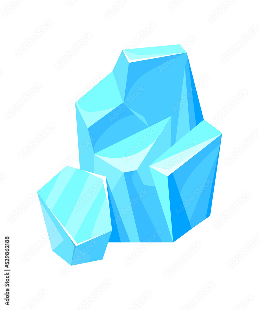 Ice cliff. Cool pieces for game in snowball, cartoon flat vector illustration