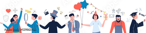 Various personality thinking young adults characters. Mbti types personalities. Diverse psychology mindset, creative and logical think recent vector people