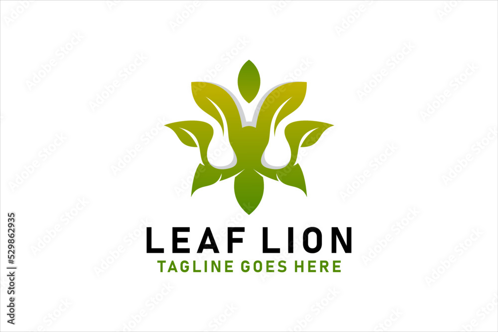 Nature Lion logo with Leaf design concept.