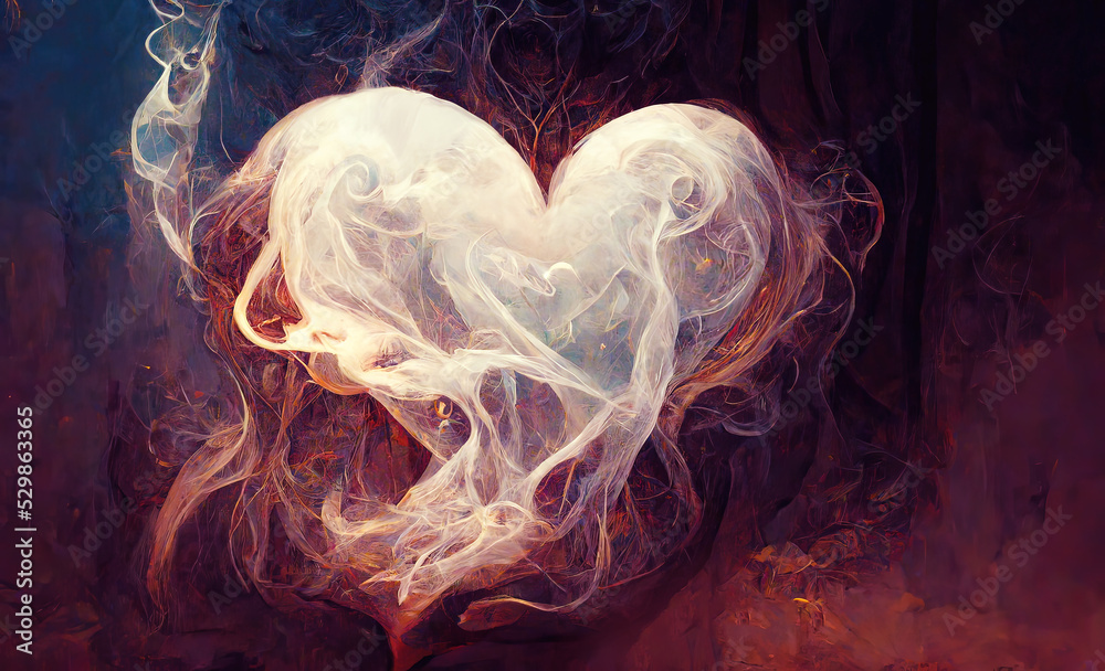 Heart shaped cloud, beautiful magic smoke heart.
