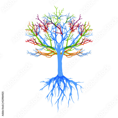 Abstract tree with roots. Vector outline illustration. Plant in Garden.