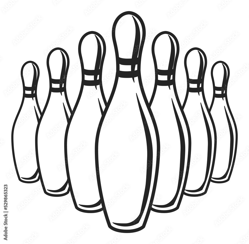 Bowling pins standing in strike figure. Team game logo Bowling pins standing in strike figure. Team game logo