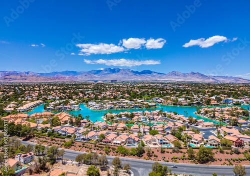 Las Vegas suburb with man made lake