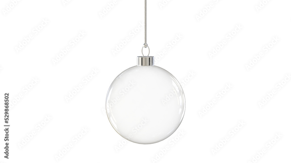 glossy transparent glass christmas christmastree ball hanging from top upright 3D rendering isolated - obrazy, fototapety, plakaty 