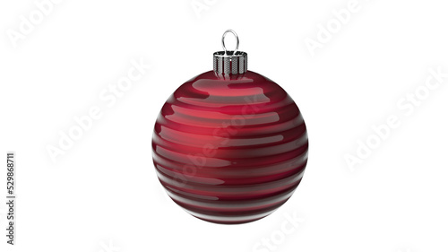 red glass christmas bauble glossy with line structure upright isolated 3D rendering isolated