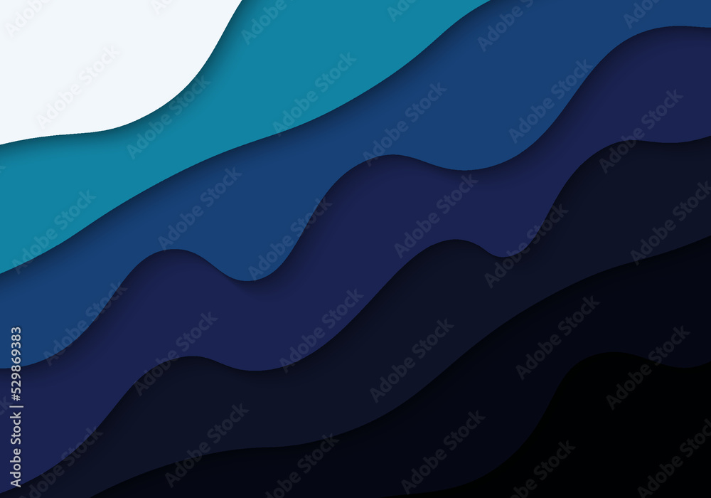 Abstract blue papercut wavy pattern design decorative artwork. Overlapping style with minimal template background.