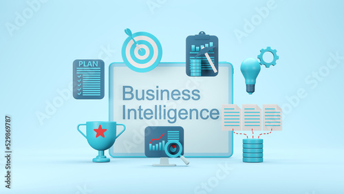 Business intelligence banner concept, 3D render illustration.