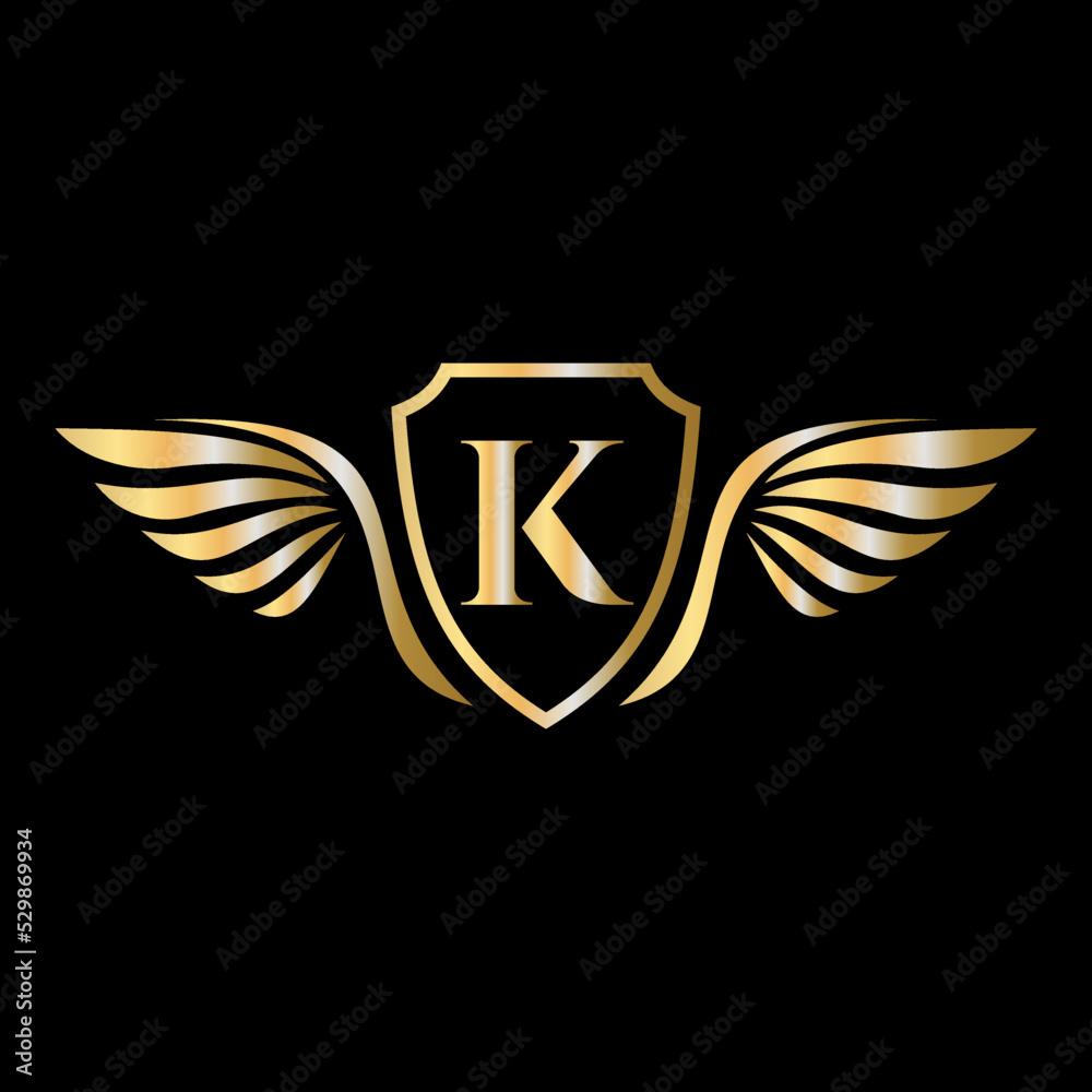 Initial Wing Logo On Letter K Alphabet For Transportation Logo Symbol Initial Wing Logo On Letter K Alphabet For Transportation Logo Symbol