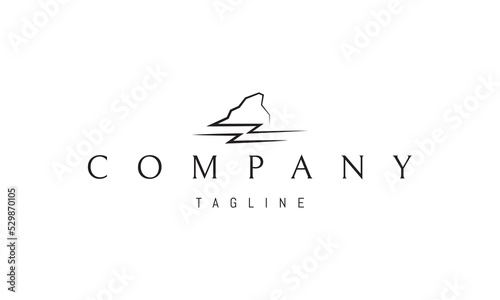 Vector logo on which an abstract image of a mountain and a swift river in the form of lightning.