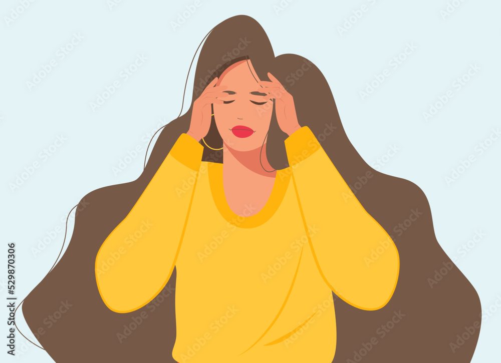 The girl is depressed, suffering. Vector illustration. Sad young girl. The girl is depressed, suffering. Vector illustration. Sad young girl.
