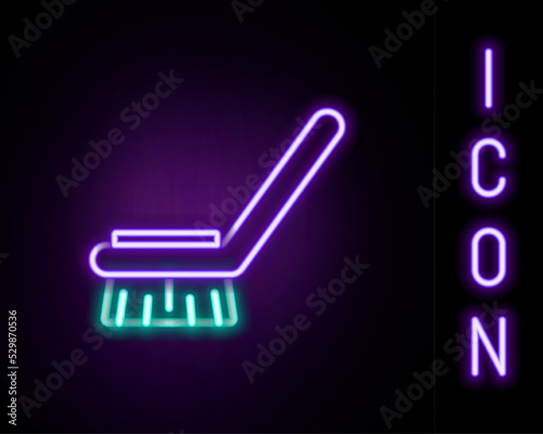 Glowing neon line Brush for cleaning icon isolated on black background. Cleaning service concept. Colorful outline concept. Vector