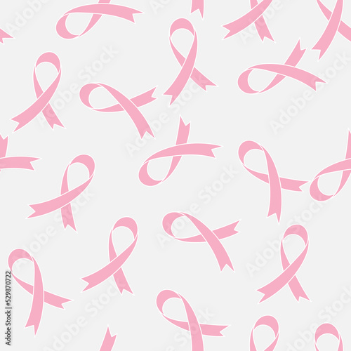 Seamless pattern. Breast Cancer awareness ribbon. Hand drawn Vector background