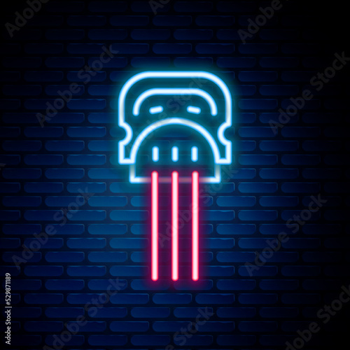 Glowing neon line Flamenco woman accessories icon isolated on brick wall background. Peineta. Spanish comb. Colorful outline concept. Vector
