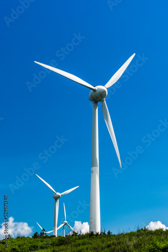 The wind power plant, energy systems, and renewable energy are on the coast of Penghu, Taiwan.