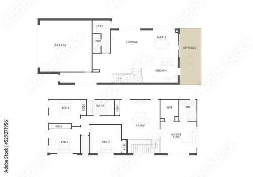 2d floor plan. Black&white floor plan. 