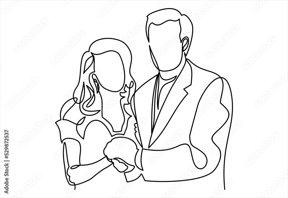 Couple in love. Man and woman embracing each other affectionately-continuous line drawing