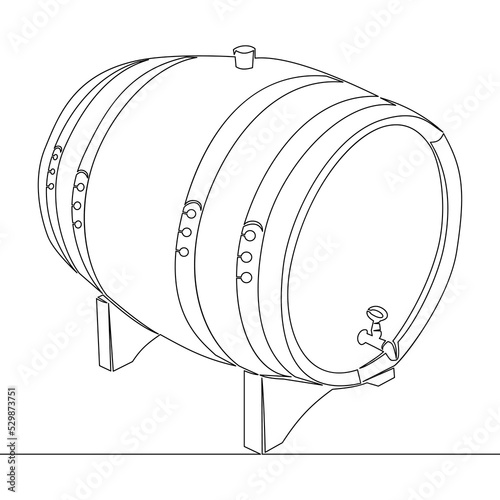 Continuous line drawing wooden oak beer barrel with a tap icon vector illustration concept