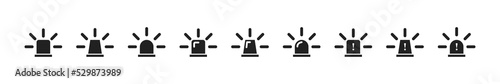 Siren flasher icon set. Alarm signal sign. Vector isolated illustration. Police siren symbol collection.