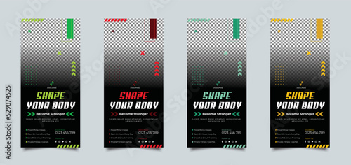 Body fitness gym modern rack card or dl card flyer unique design premium vector template