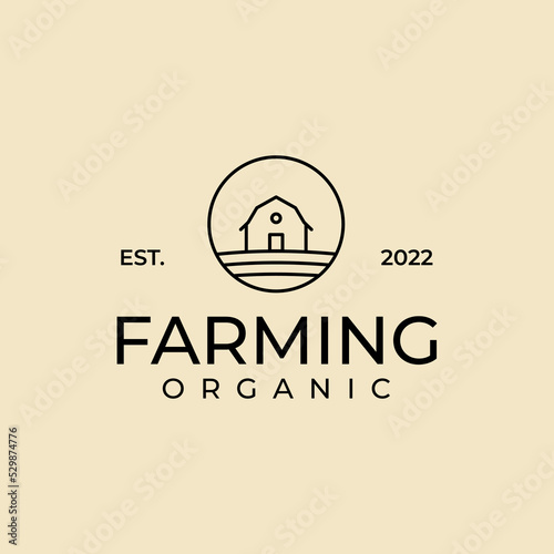 Farm Village badge logo line art Vector design Template