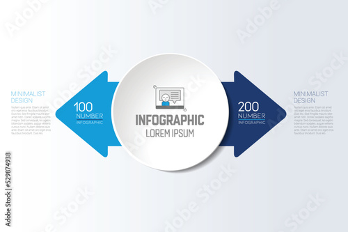 2 elements scheme, diagram. Two arrows. Infographic template.