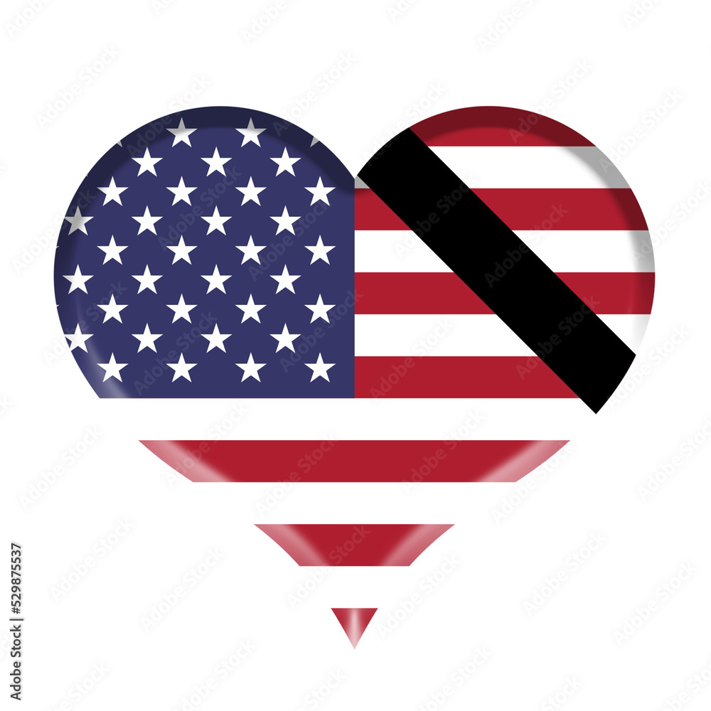 Heart with United States flag and mourning ribbon Heart with United States flag and mourning ribbon