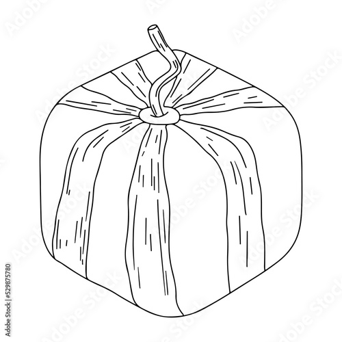 Fresh square watermelon in hand drawn doodle style. Vector illustration of ripe summer fruits for vegetarian menu, catalog, logo, mobile app.