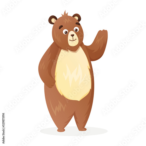 Cute friendly wild brown bear  animal vector isolated illustration.