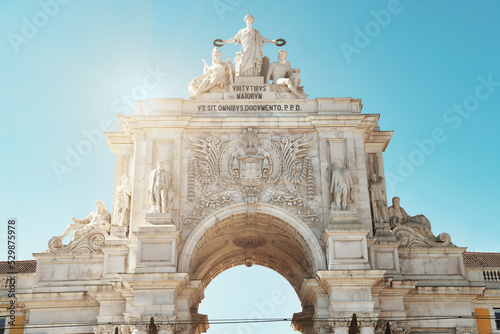 Rua Augusta Arch, Arco da Rua Augusta in Lisbon, the capital city of Portugal. Triumphal arch on the Praça do Comércio, Commerce square. photo