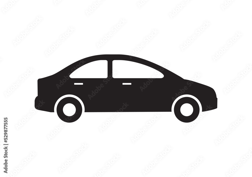 Car vector icon, black design on white background